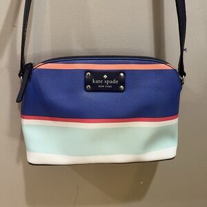 Kate‎ Spade Striped Crossbody Purse Bag Striped Blue Pink White Salmon